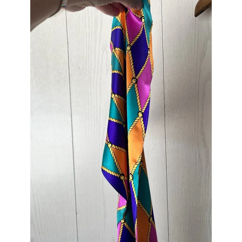 Vintage St John 100% Silk Scarf Harlequin Diamond Gold Rope Colorful